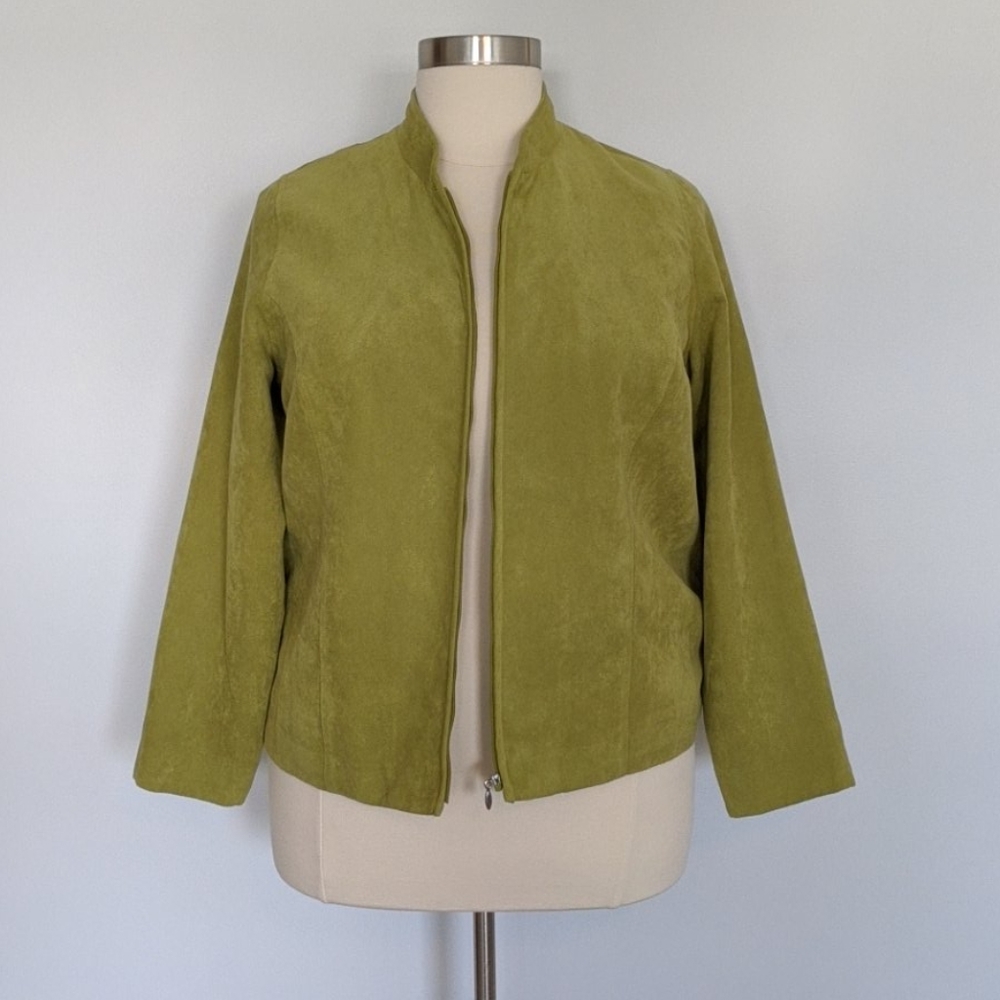 Lime green faux suede jacket.